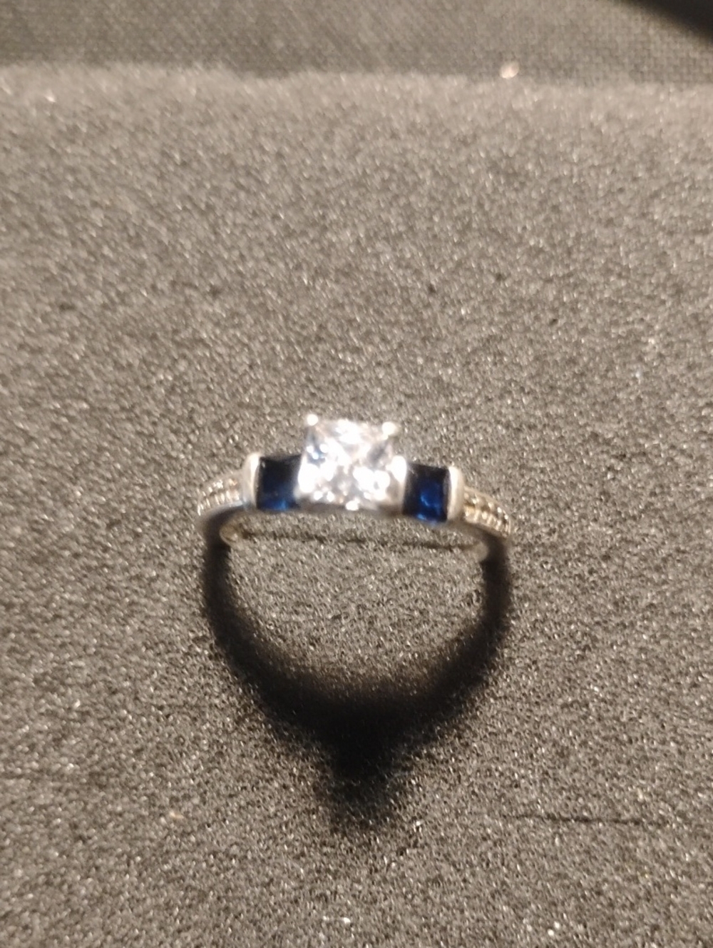 Sterling Silver Solitaire Ring with Blue Accent Stones